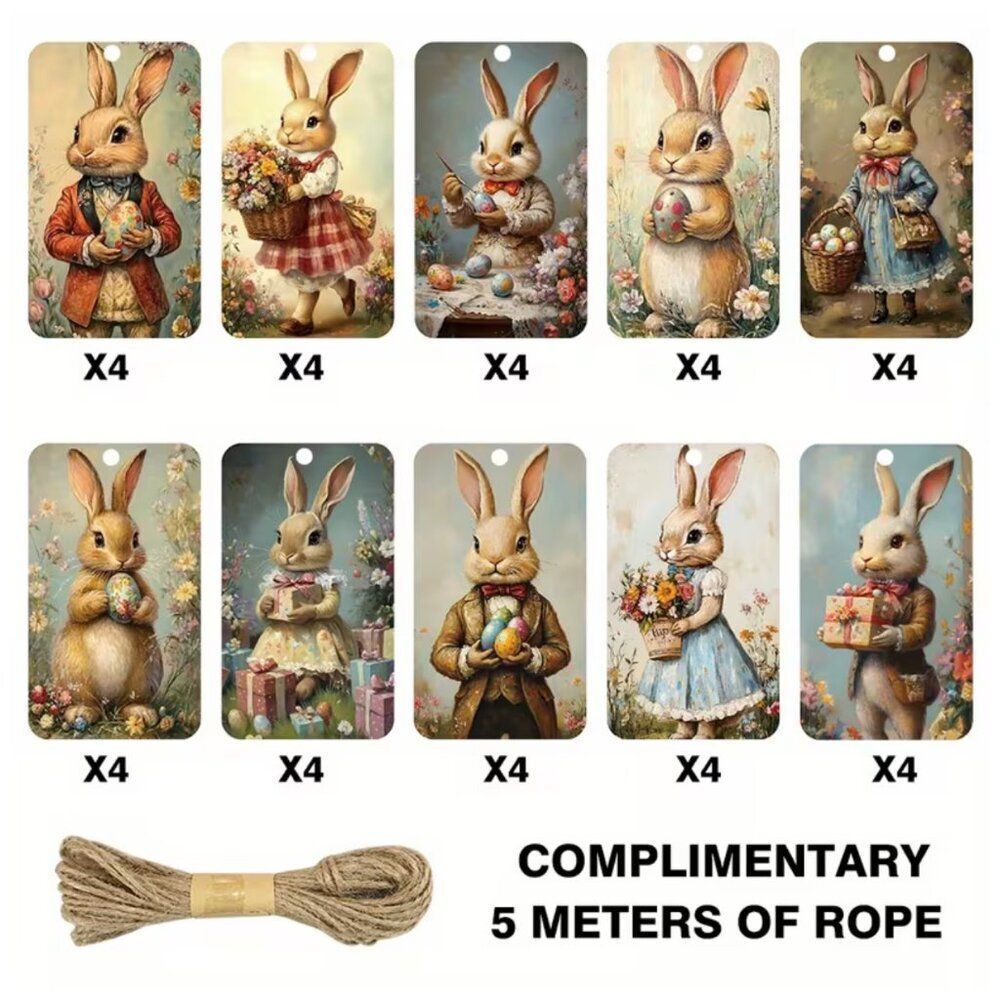40pc Vintage Easter Gift Tags NWT Peter Rabbit Style Craft Twine